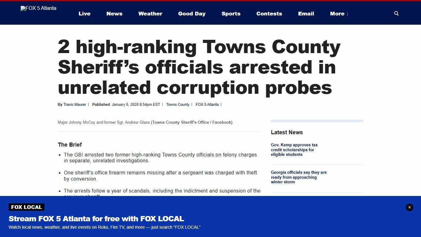 2 high-ranking Towns County Sheriff’s officials arrested in unrelated corruption probes | FOX 5 Atlanta