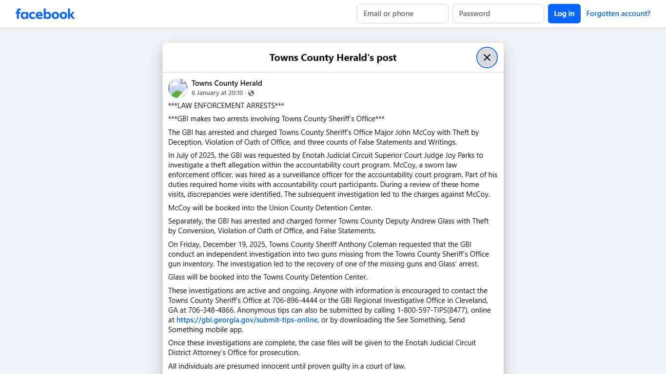 ***LAW ENFORCEMENT ARRESTS***... - Towns County Herald | Facebook