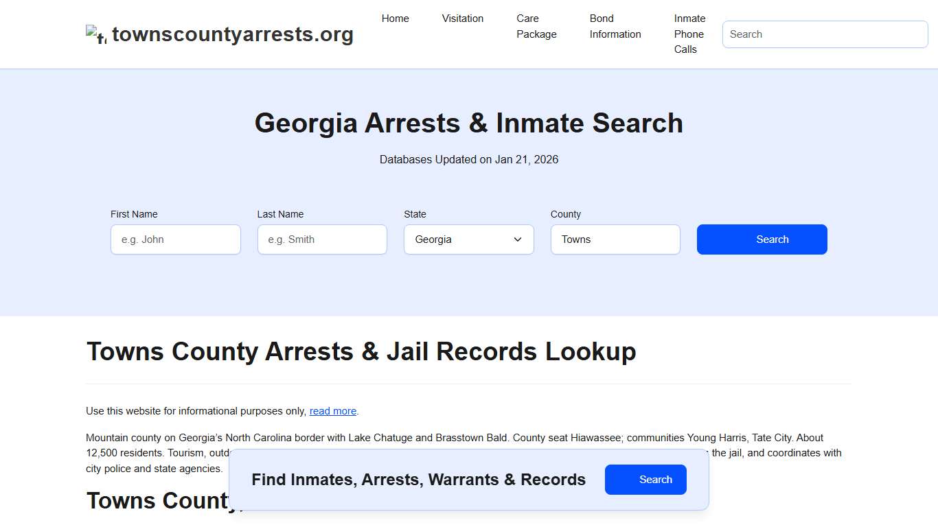 Towns County, GA Arrests, Warrants, Police Records Search