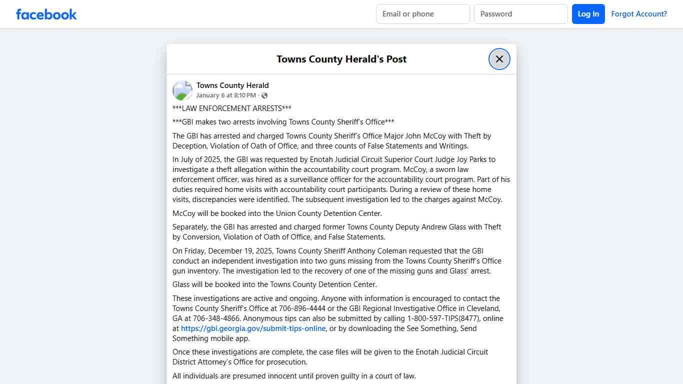 ***LAW ENFORCEMENT ARRESTS***... - Towns County Herald | Facebook